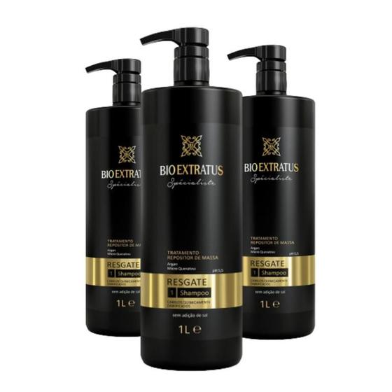 KIT 3 Shampoo Repositor de Massa Resgate 1 Litro Bio Extratus ...