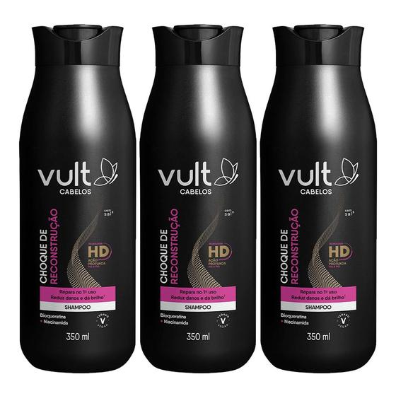 Imagem de Kit 3 Shampoo Restauração Choque de Reconstrução Reparação 350ml Vult