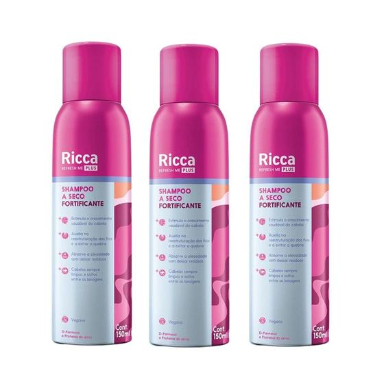 Imagem de Kit 3 Shampoos a Seco Fortificante Reconstrução dos Fios Antioleosidade Ricca 150ml