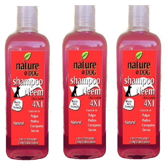 Kit 3 Shampoos Antipulgas Nature Dog 4X1 (Controle de Pulgas