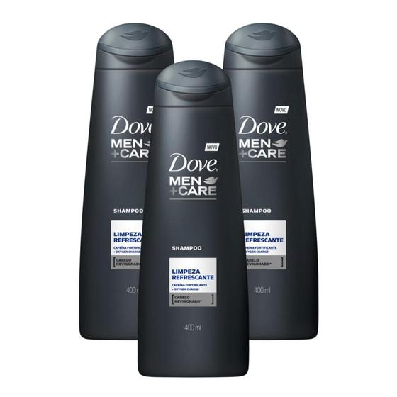 Kit 3 Shampoos Dove Men+Care Limpeza Refrescante 400ml Shampoo
