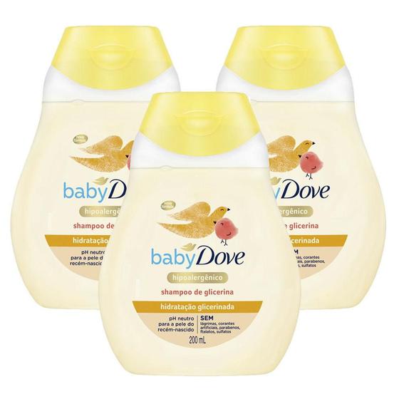 Imagem de Kit 3 Shampoos Hidratação Glicerinada Dove Baby Frasco 200ml