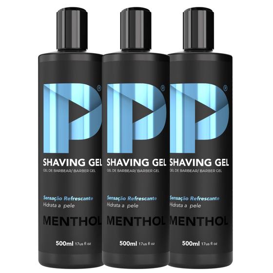 Imagem de Kit 3 Shaving Gel De Barbear Play Barber 500g Menthol Profissional