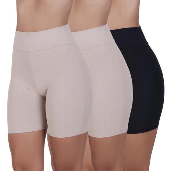 Imagem de Kit 3 Short Anágua Poliamida Conforto Cós Duplo Segunda Pele Feminino Bermuda Moda íntima Lingerie