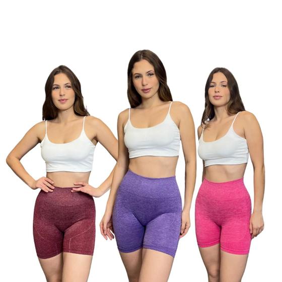 Imagem de Kit 3 Short Legging Academia Feminino Empina Bumbum Cós Alto Elástico