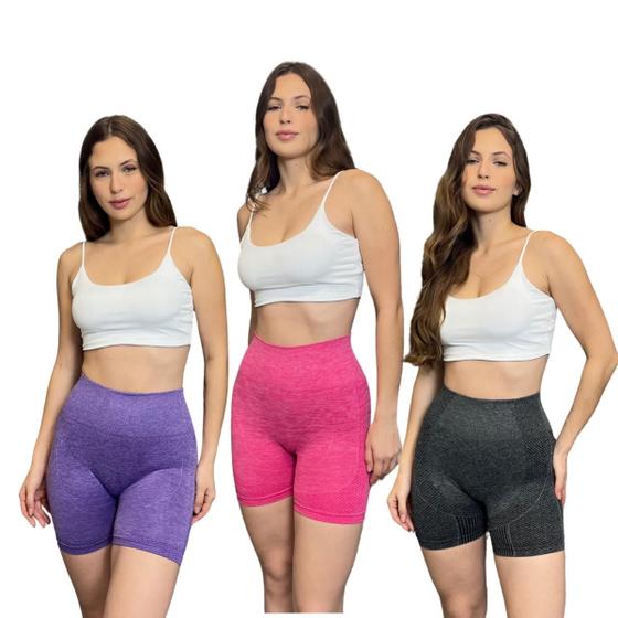 Imagem de Kit 3 Short Legging Academia Feminino Empina Bumbum Cós Alto Elástico