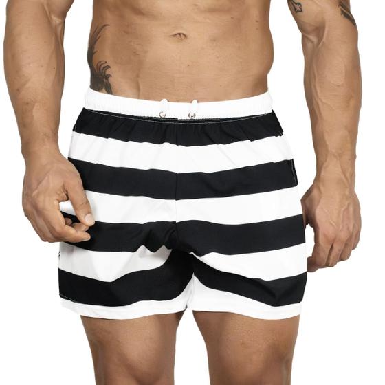 Imagem de Kit 3 Short Masculino Bermuda Mauricinho Calção Moda Praia Treino Academia Lista Cinza Preto