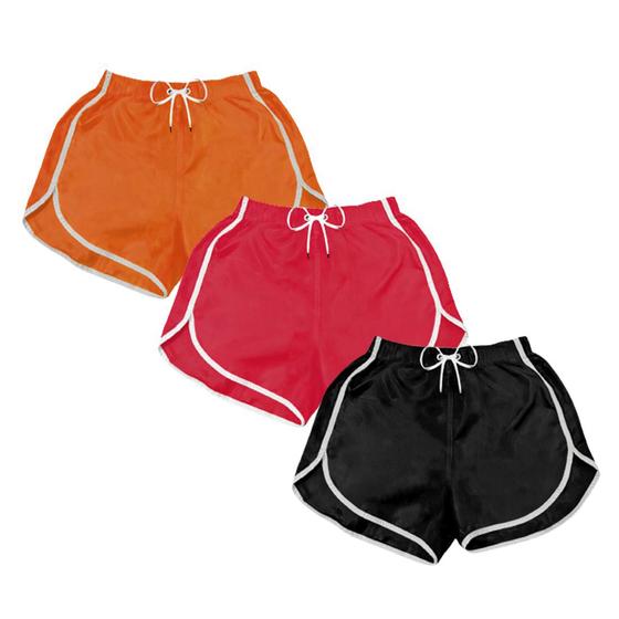 Imagem de Kit 3 Short Praia Feminino Liso Neon Casual Treino Corrida