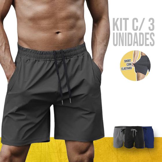 Imagem de KIT 3 Shorts Bermudas Academia Treino Corrido Masculina TACTEL ELASTANO 714