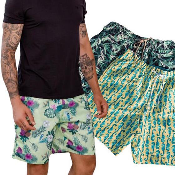 Imagem de Kit 3 Shorts Bermudas Calção Praia Fitness Água Masculina VERÃO 198