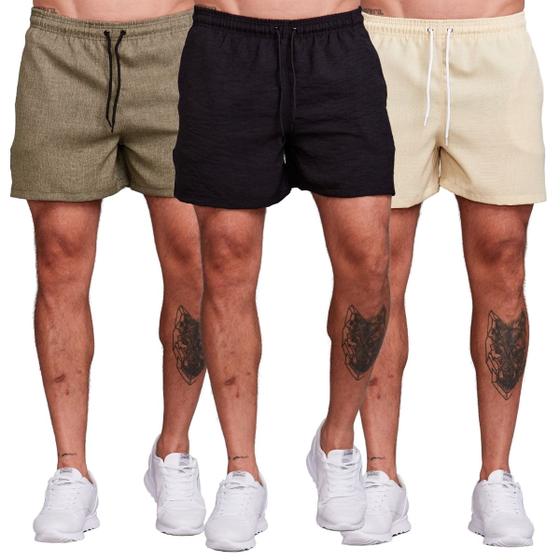 Imagem de Kit 3 Shorts Bermudas Masculina Curta Linho