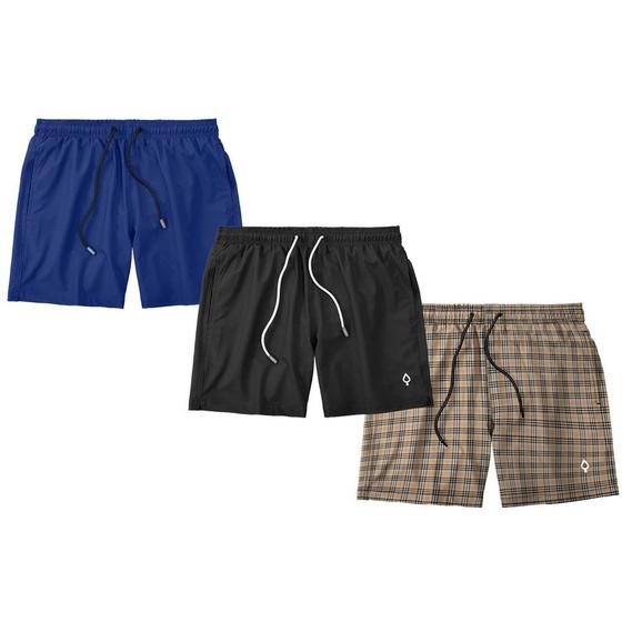 Imagem de Kit 3 Shorts Bermudas Resina Liso Xadrez Masculino Tactel Básico