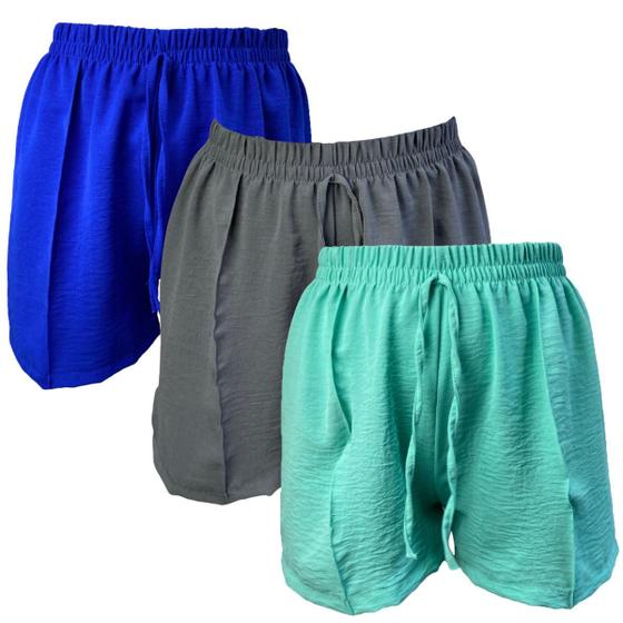 Imagem de Kit 3 Shorts Feminino Duna com Cordão Confortável e Estiloso Cós Elástico