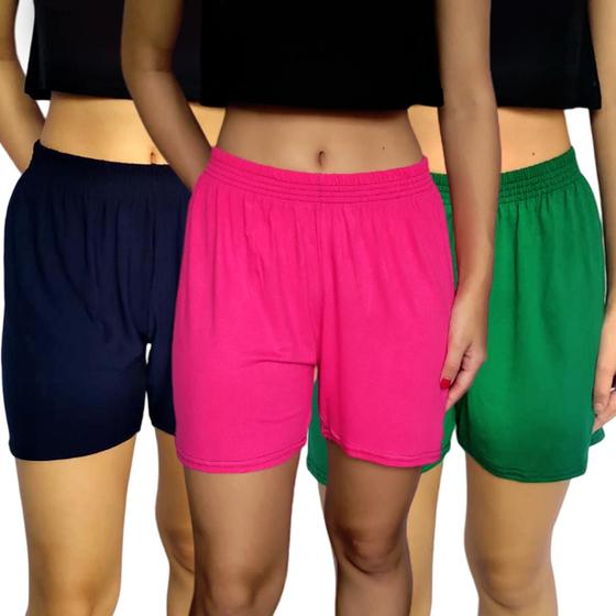 Imagem de Kit 3 Shorts Femininos Meia Coxa Soltinhos Elástico Liso Cores Sortidas Viscolycra Pp Ao Plus Size