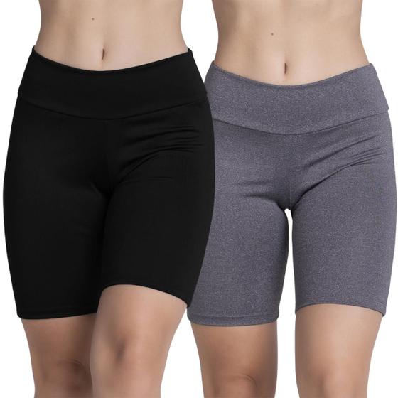 Imagem de Kit 3 Shorts Fitness Curto Meia Coxa Básico Liso Cós Alto