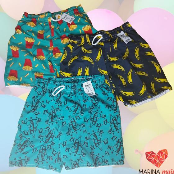 Imagem de Kit 3 Shorts Infantil Masculino e Feminino Verão Com Bolso Traseiro Para Praia Clube Academia do 1 aos 3 anos