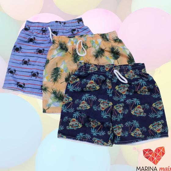 Imagem de Kit 3 Shorts Infantil Masculino e Feminino Verão Com Bolso Traseiro Para Praia Clube Academia do 1 aos 3 anos