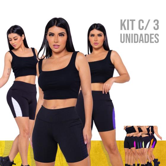 Imagem de Kit 3 Shorts Leg Legging REDINHA Cintura Alta Fitness Treino Casual Corrida Academia Cores 669