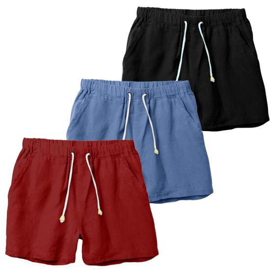 Imagem de Kit 3 Shorts Linho De Qualidade Premium Bermuda Masculina Moda Praia Luxo