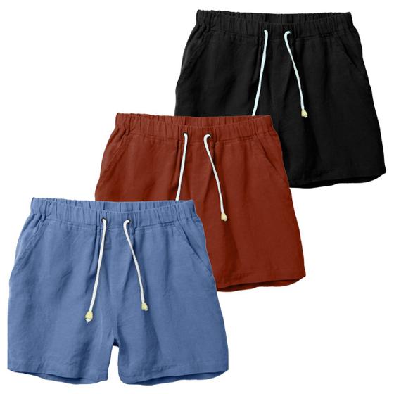 Imagem de Kit 3 Shorts Linho De Qualidade Premium Bermuda Masculina Moda Praia Luxo