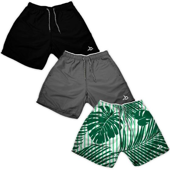 Imagem de Kit 3 Shorts Masculino Verão Esportivo Estampado e liso
