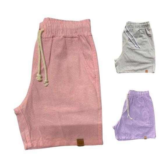 Imagem de Kit 3 Shorts Mauricinho Plus Size Fio Tinto Linho 3 Bolsos