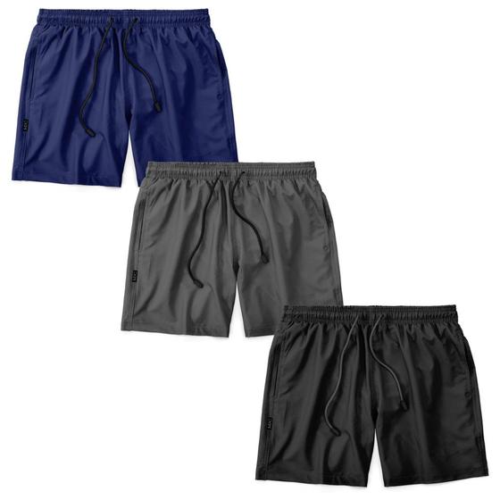 Imagem de Kit 3 Shorts MXC BRASIL Masculino Curto Praia Calção Liso Azul Grafite Preto