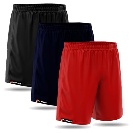 Imagem de Kit 3 Shorts Poliéster Masculino Liso Academia Praia Esporte