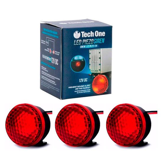 Imagem de Kit 3 Sirene Piezo 6 Tons Com Led Vermelho 12v Marcha Ré Top Universal - Tech One