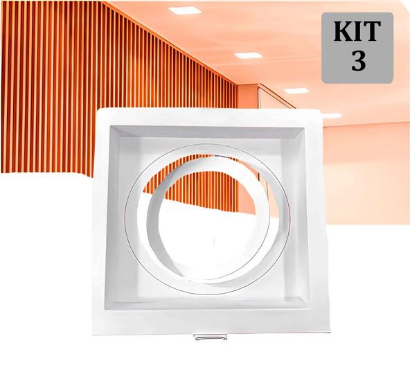 Imagem de Kit 3 Spot Embutir AR111 Recuado Quadrado Branco + Lamp BQ