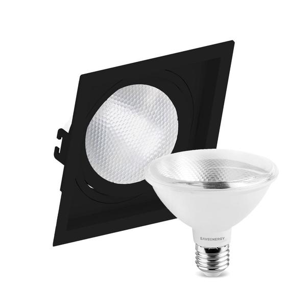 Imagem de Kit 3 Spot Embutir Quadrado Recuado Par30 Preto + Lâmpada Led 10w 4000k