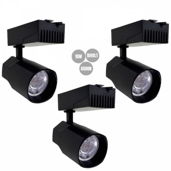 Imagem de Kit 3 spot led 10w trilho eletrificado preto 6500k galaxy