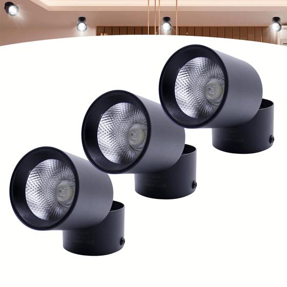 Imagem de Kit 3 Spot Led Sobrepor Preto Redondo Luz Direcionável Bivolt 10w Luz Quente