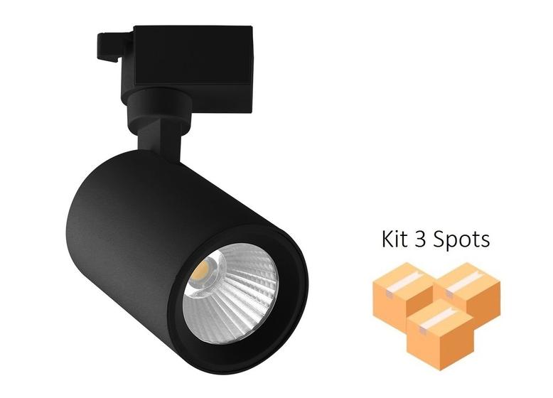 Imagem de Kit 3 Spots Para Trilho 10W 3000K Bivolt Preto