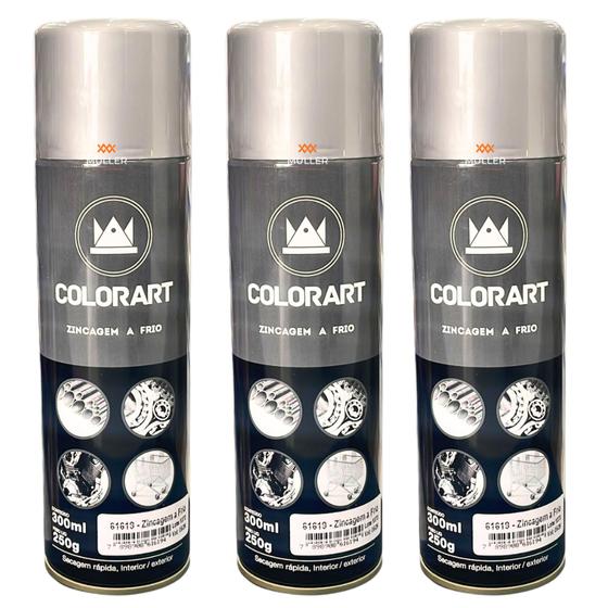 Imagem de Kit 3 Spray Zincagem a Frio Antiferrugem 300ml Colorart