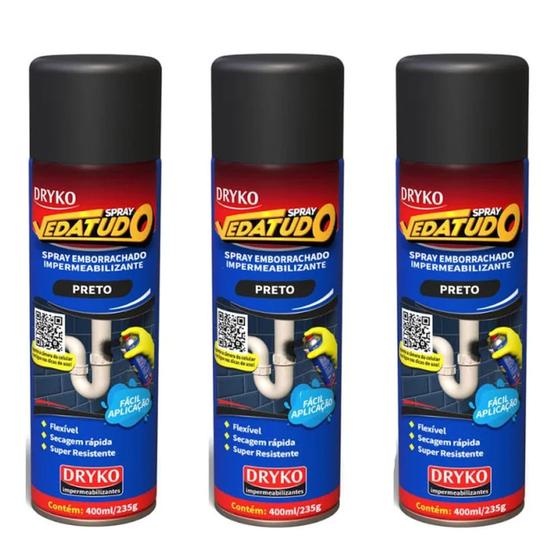 Imagem de Kit 3 Sprays Vedatudo Emborrachado Impermeabilizante Preto 400ml