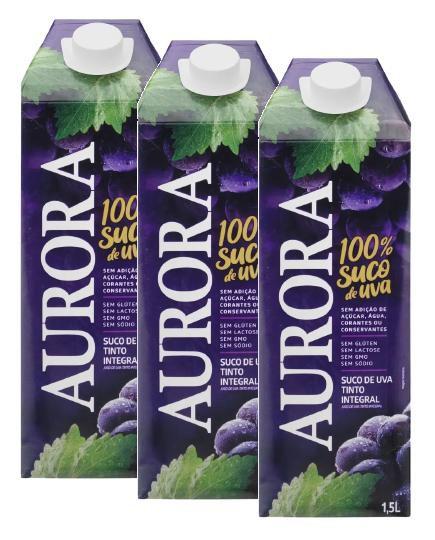 Imagem de kit 3 Suco de Uva Aurora Tinto Integral Tetra Pak 1,5L