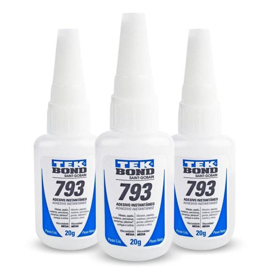 Imagem de Kit 3 Super Colas Instantâneas Tekbond 793 20G Superfícies