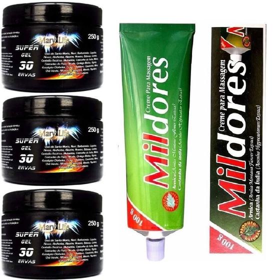 Imagem de Kit 3 Super Gel 30 Ervas 250G + 1 Pomada Mil Dores 100G