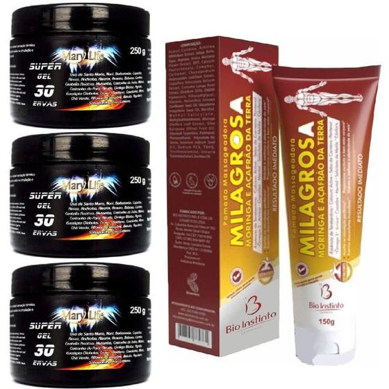 Imagem de Kit 3 Super Gel 30 Ervas 250G + 1 Pomada Milagrosa 150G