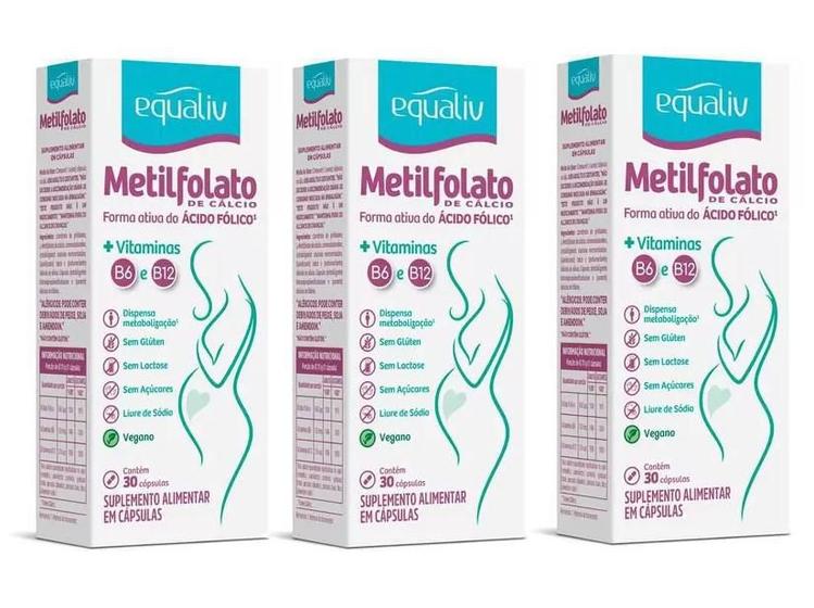 Kit 3 Suplemento Metilfolato de Cálcio 30 Cápsulas - Equaliv Menor preço em Kit 3 Suplemento Metilfolato de Cálcio 30 Cápsulas - Equaliv