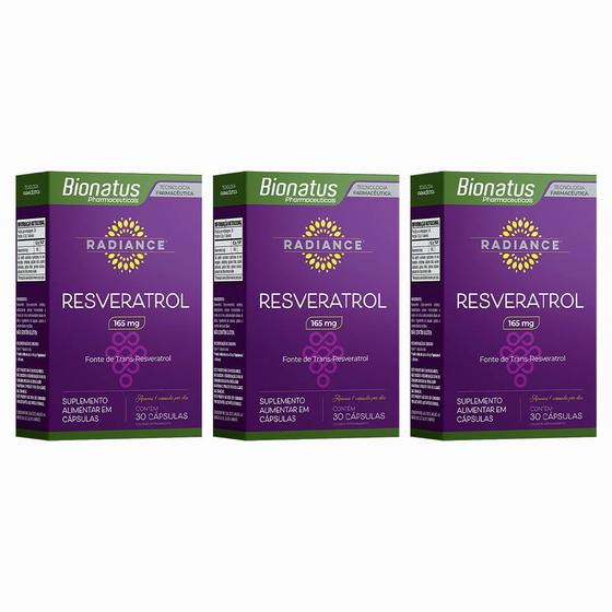 Imagem de Kit 3 Suplemento Radiance Resveratrol 165mg 30Cps - Bionatus