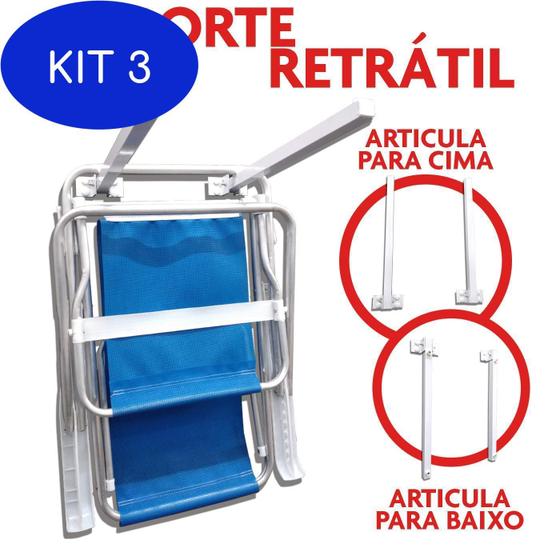 Imagem de Kit 3 Suporte Cadeira De Praia Articulado Aluminio 30 Kg Branco