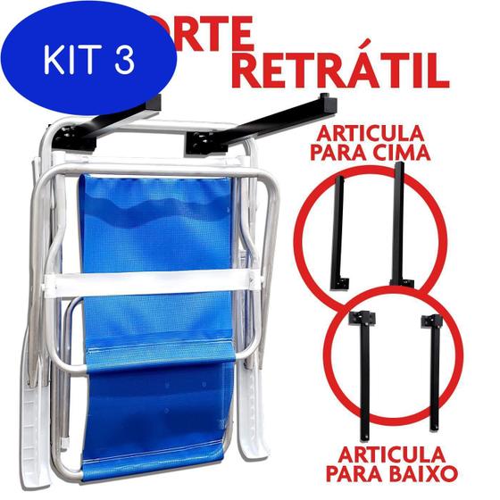 Imagem de Kit 3 Suporte Cadeira De Praia Articulado Aluminio 30 Kg Preto