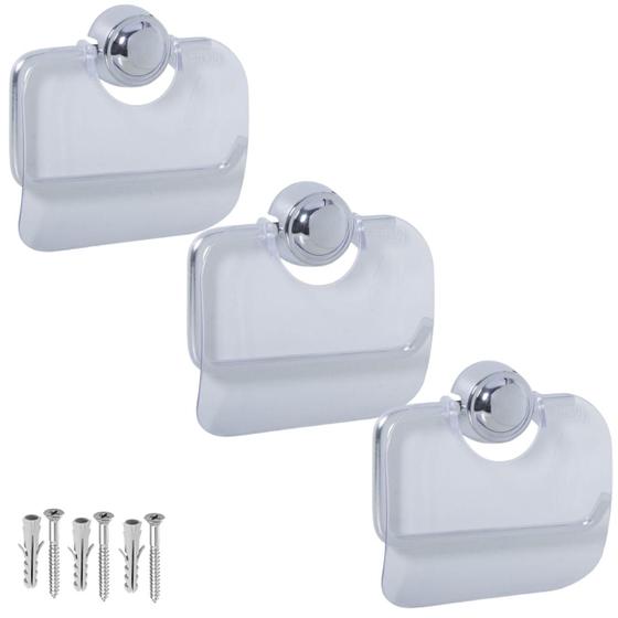 Imagem de Kit 3 Suporte Porta Papel Higiênico Papeleiras Astra com Tampa Acrílico Resistente Melhor Fixação Parafusos e Buchas