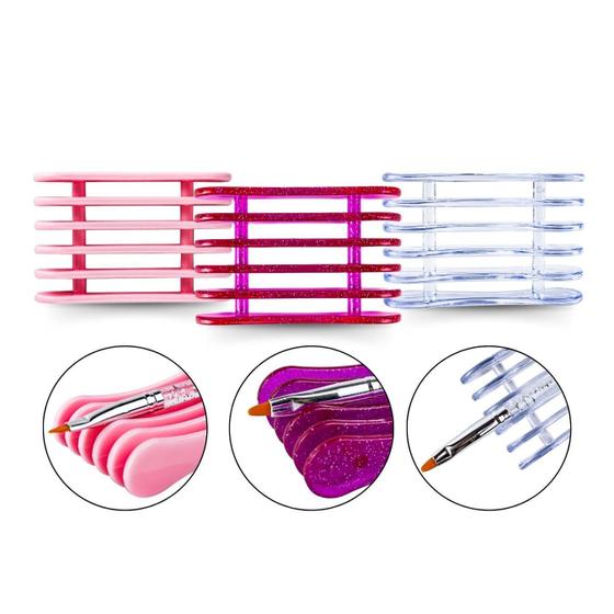 Imagem de Kit 3 Suportes Para 5 Pincéis Formato Apoiador Manicure Make