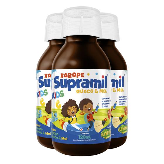 Imagem de Kit 3 Supramil Xarope Infantil Guaco Limão e Mel Unilife 120 ml