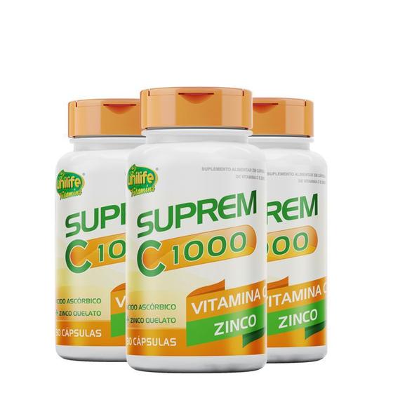 Imagem de Kit 3 Suprem C 1000 Vitamina C 1000 mg + Zinco 7 mg Unilife 30 cápsulas