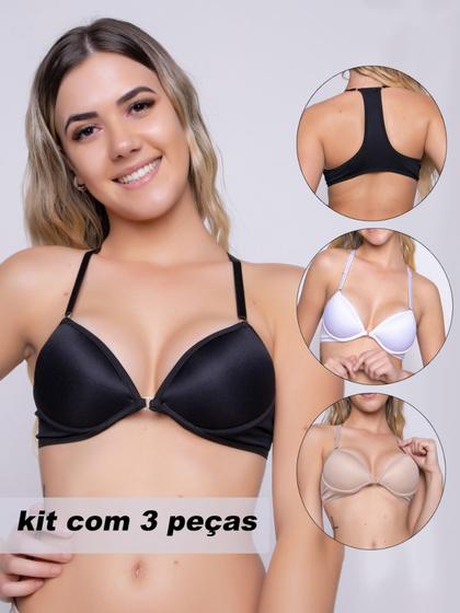 Imagem de Kit 3 Sutiã De Bojo Nadador Liso Abertura Frontal Casual Básico Com alças reguláveis