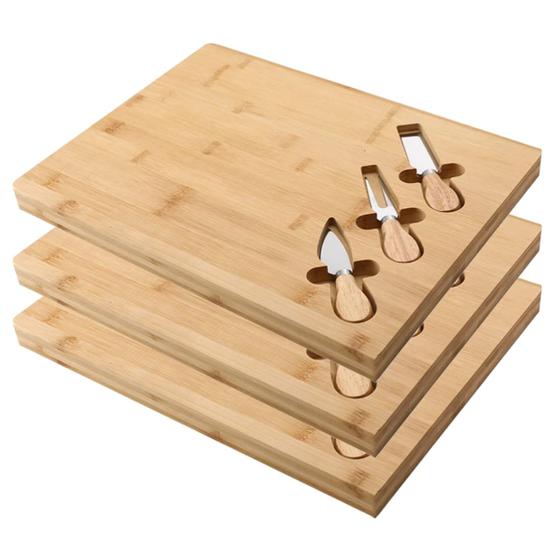 Imagem de Kit 3 Tabuas De Frios Carnes Bambu Resistente Kit Facas e Garfos